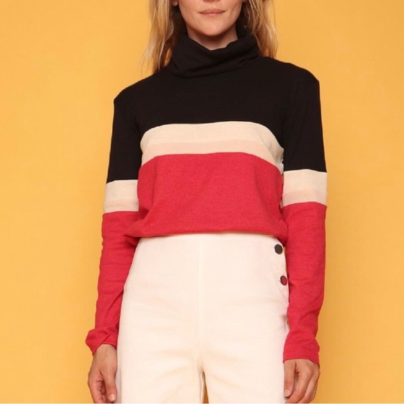CAMP COLLECTION x FREE PEOPLE Annie Retro Striped Turtleneck Pullover - Picture 1 of 16